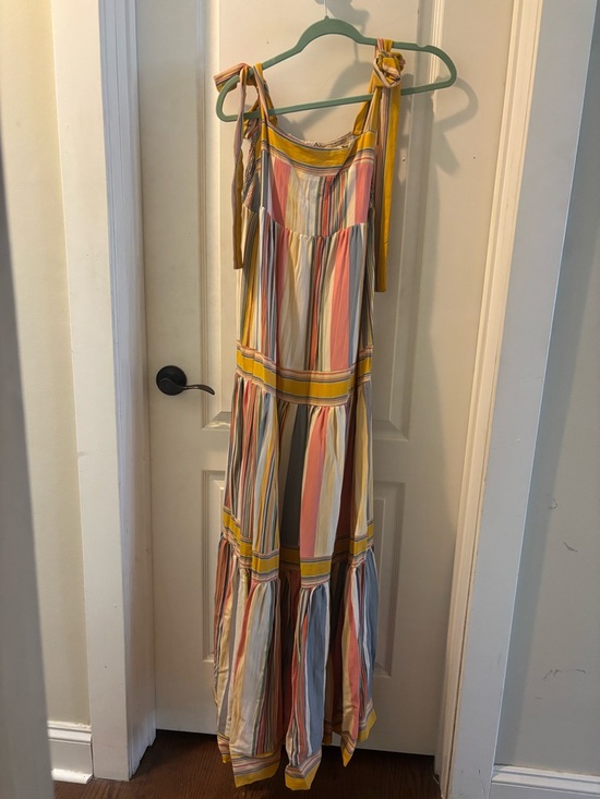 By Together Dresses & Skirts - Tie-Shoulder Striped Maxi Dress in Yellow Multi